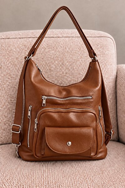 MILANOFOX Women's Tan Multi-Compartment Soft Leather Adjustable Strap Flap Sh...