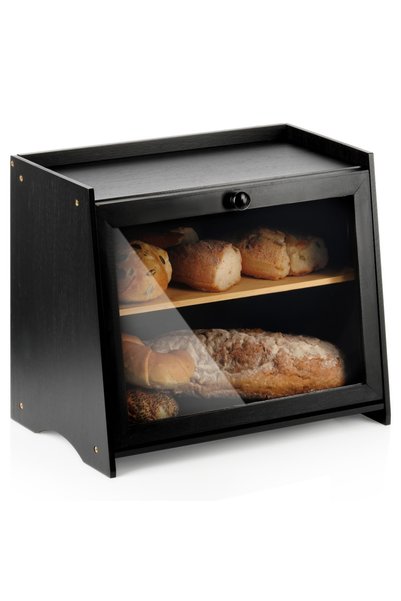 Vilde Cutie Paine Cu Doua Niveluri, 40x25x33.5 cm, Negru, Lemn De Bambus Si Plastic
