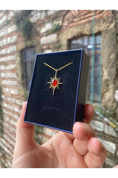 By Atölye Akik Taşlı Kuzey Yıldızı Gümüş Gold Kolye