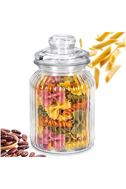 Excellent Houseware Recipient Pentru Alimente, Sticla Striata, 1 L, Transpare...
