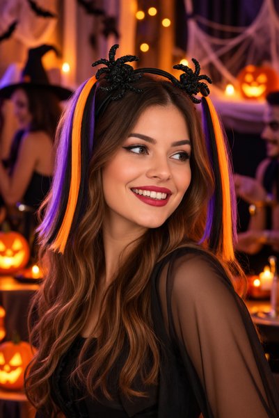 DODOMAR Halloween Örümcek Taç Saç Bandı Siyah Turuncu Mor Cadılar Bayramı Par...
