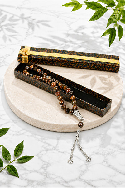 ihvan online Tiger's Eye Stone 33-Piece Prayer Beads Gift Boxed 10 mm Sphere Cut