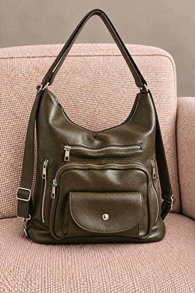 MILANOFOX Women's Khaki Multi-Compartment Soft Leather Adjustable Strap Flap ...