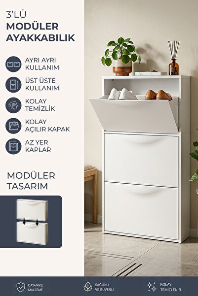 Kitchen Life 3 Katlı Bölmeli Modüler Ayakkabılık Raflı Ayakkabı Düzenleyici