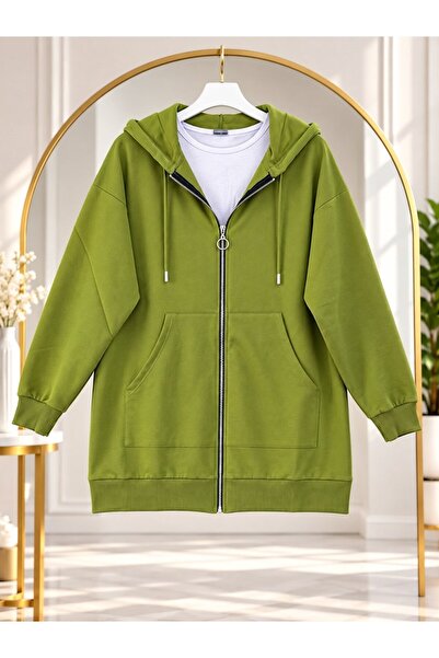 modasindoma Women's Hooded Zipper Sweatshirt Green