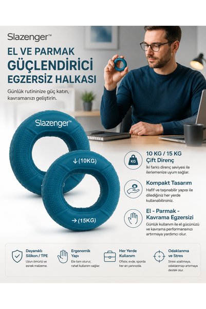 Slazenger Çift Dirençli El Egzersiz Halkası – 10 kg / 15 kg – 4,5 cm Çap