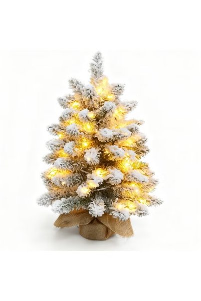 GGEROU 1.8ft Pine Christmas Tree, Pre-lit Mini Flocked Tabletop Tree with 40 ...