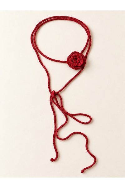 Major Butik Handmade Crochet Rose Motif Necklace – Bohemian & Vintage Design