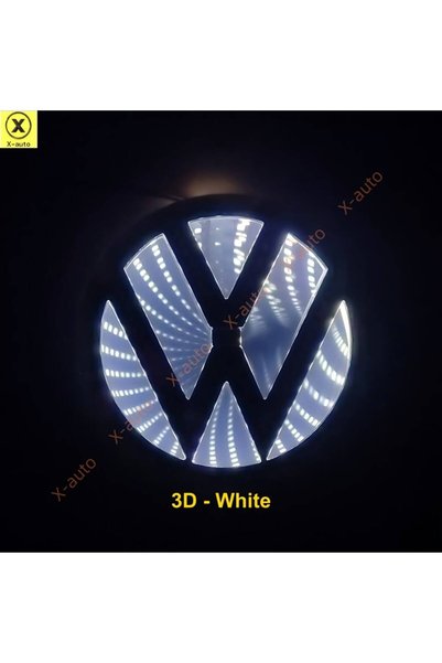 idealaksesuar Volkswagen 3d Işıklı Logo Arma Beyaz 11/11 Cm Led Logo Arma Volkswagen Illuminated Vehicle Logo