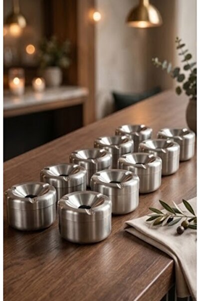 İkram Dünyası Ashtray, Stainless Steel Odorless 10 Pieces, Ash Tray, for Home...