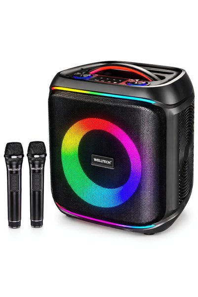WELLTECHINTERNATIONAL WELLTECH BOOM 10000 Portable Karaoke Speaker with Bluetooth Wireless Connectivity, Rechargeable Battery, Built-In Microphone Support and LED Lights