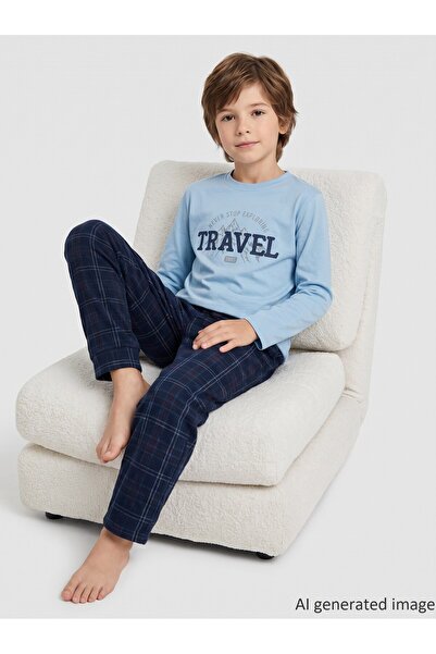 vitmo Erkek Çocuk Uzun Kollu %100 Pamuklu Travel Club Pijama Takımı