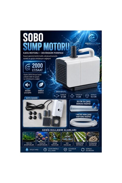 Sobo Sump Motoru - Kafa Motoru - Devirdaim Pompası - 2000 Lt/saat - 30 cm Su Çıkış Borusu - 1 Metre