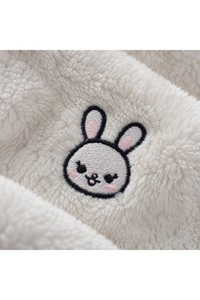 DensHaus Rabbit Patterned Embroidered Baby Blanket 90 X 110 Cream Wellsoft
