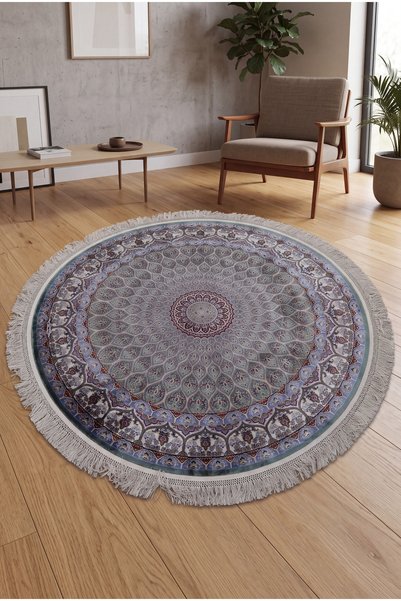 Merinos ORFE İpek Tuşeli Salon Koridor Oturma Odası Antre Halısı Yuvarlak Saç...