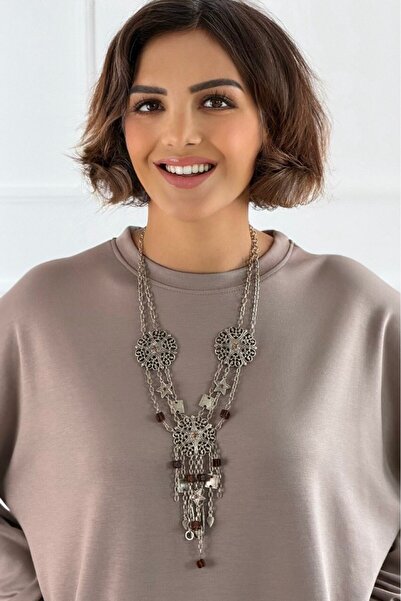 Nevin Kaya Moda Brown Stone Necklace
