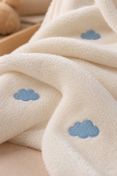 DensHaus Cloud Patterned Embroidered Baby Blanket 90 X 110 Cream Wellsoft