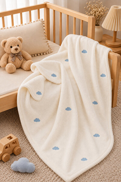 DensHaus Cloud Patterned Embroidered Baby Blanket 90 X 110 Cream Wellsoft