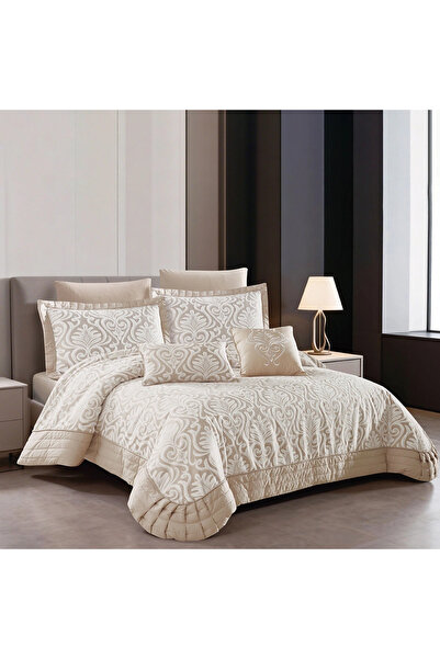 Pazar Home Bedding طقم مفارش سرير نفرين قطن جاكار مطرز 8 قطع - بازار هوم اتشو 260*240 سم