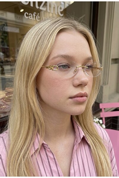 Chunky Frame Bettiy Unisex Elips Gold Çerçeveli Ultra Hafif Mavi Işık Filtreli Blue Block Gözlüğü