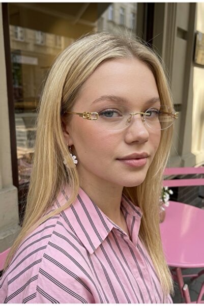 Chunky Frame Bettiy Unisex Elips Gold Çerçeveli Ultra Hafif Mavi Işık Filtreli Blue Block Gözlüğü