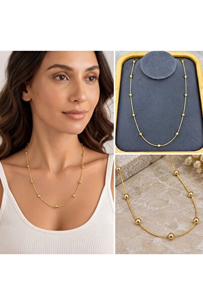 FM 💎   Premium Shiny and Stylish Gold Color Ball Detailed Thin 316L Steel Ch...