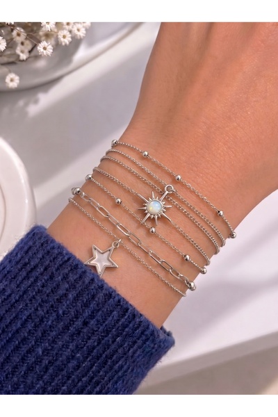 Ervalina Women's Gold Color 6-Piece Pole Star Bracelet Chain Set