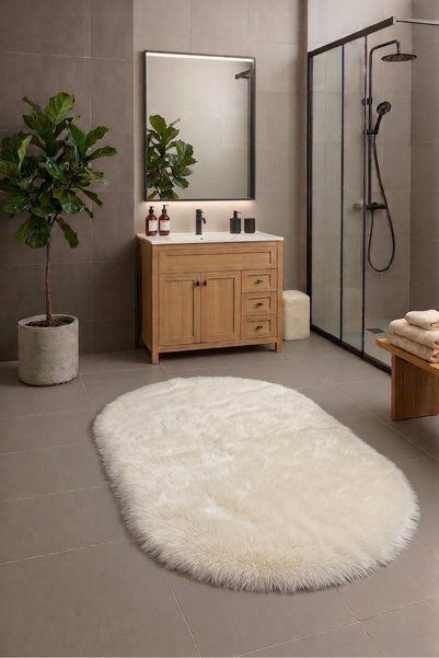 SOFT DECOR 1'Li Peluş Banyo paspası Halısı Su emici Klozet takımı Yıkanabilir...