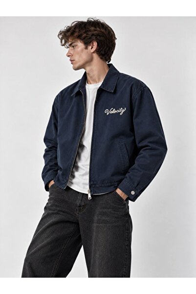 LTC Jeans Velocity Embroidered Navy Blue Zippered Men's Canvas Jacket