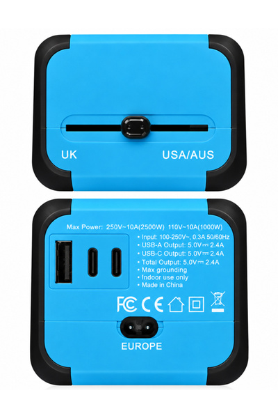 NKX محول طاقة عالمي للسفر بقوة 2500 واط، مع منفذ USB-A واحد ومنفذين USB-C، مح...