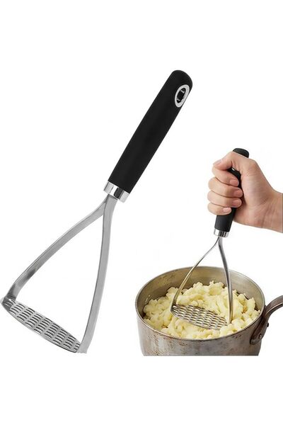 ToolHouse Stainless Steel Potato Masher with Black Handle, Hand Masher for Ma...