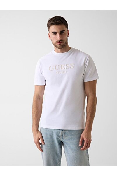 Guess Crew Neck Short Sleeve Logo Embroidered Men's White T-Shirt M6Yi41K4227...