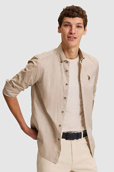 U.S. Polo Assn. قميص رجالي كاكي بأكمام طويلة 50333882-VR027