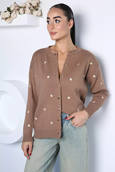 Aryena Mink Embroidered Knitwear Cardigan