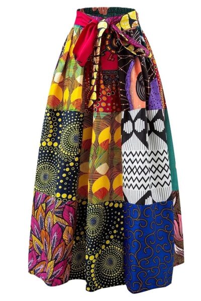StreetWear Outlet Fustă de damă, cu imprimeu african, talie înaltă, multicoloră