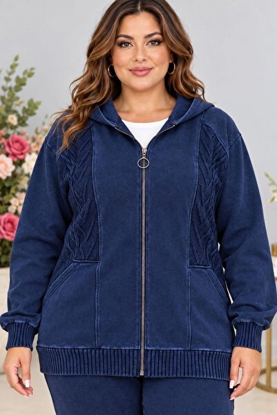 CEDY DENIM Women's Large Size Zippered Hooded Comfortable Fit Tracksuit Set C...