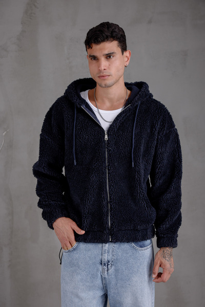 KAPÜSONLU FERMUARLI PELUŞ SWEATSHIRT