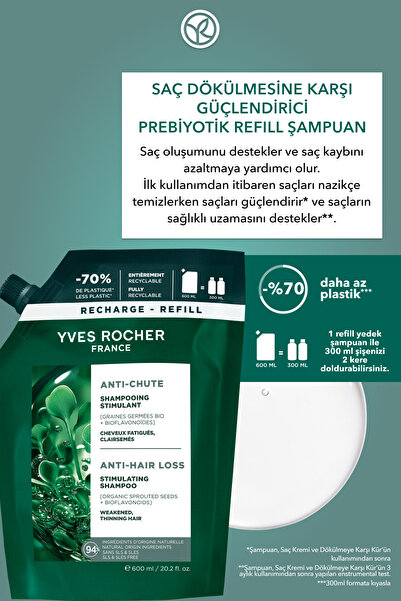 Yves Rocher Güçlendirici Prebiyotik Refill Şampuan-Saç Dökülmesine Karşı/Anti-Chute-SLS,SLES içermez,Tuzsuz,Vega