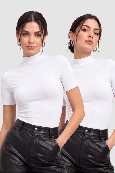 Arma Yıldız Women's Cotton Turtleneck Short Sleeve Bodysuit 2-Pack