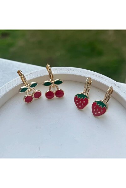 Yeşim Aksesuar Children's Earring Set with Cherries and Strawberries, 2-Piece...