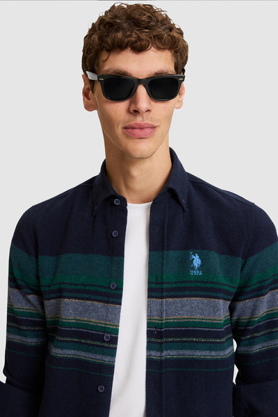 U.S. Polo Assn. قميص رجالي بأكمام طويلة باللون الأزرق الداكن 50329674-VR033
