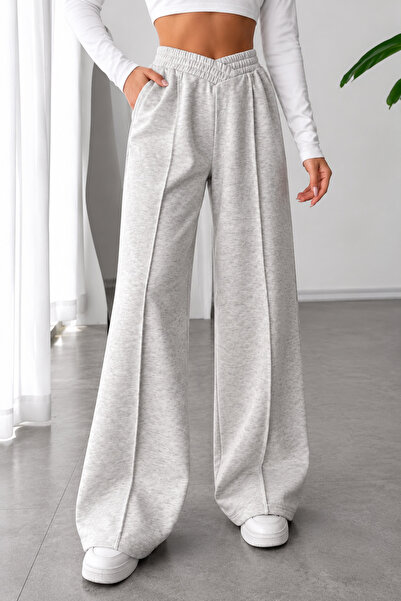 Machetta Women's High Waist V-Cut Elastic Waist Wide Leg Palazzo Sweatpants