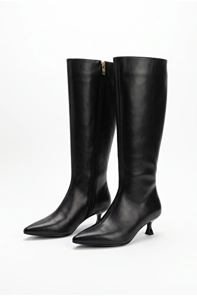 uqpe Women's Knee-Length Goblet Heeled Pointed Toe Zippered Long Boots - Mire...