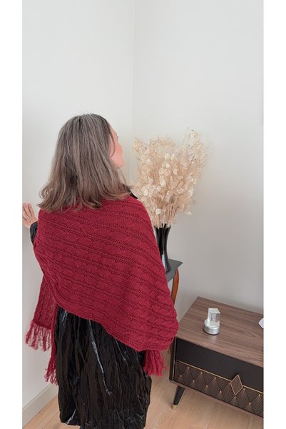 PURPLE'S BİR TUTAM MUTLULUK Hair Braided Soft Textured Tasseled Knitwear Women's Shawl 60X200 cm
