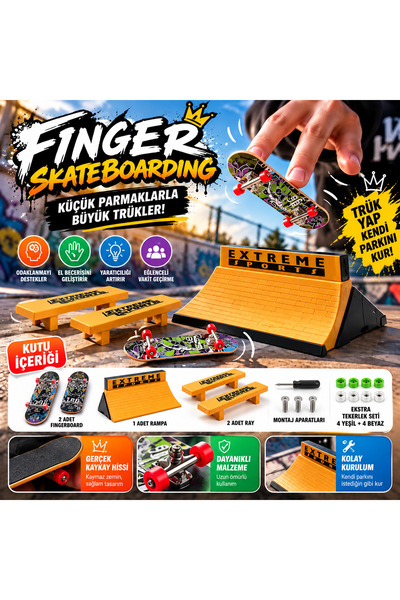 Cici Oyuncak Fingerboard Parmak Kaykay Seti Rampalı ve Raylı 2 Kaykay Ekstra ...