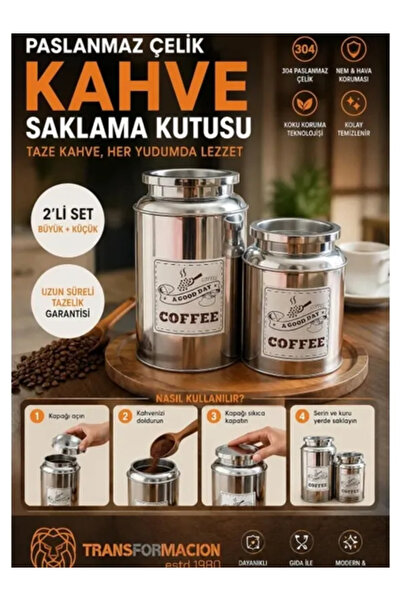 Genel Markalar Retro Metal Kahve Saklama Kutusu Ikili Set - Çelik Hava Sızdır...