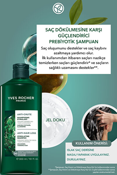 Yves Rocher Güçlendirici Prebiyotik Şampuan-Saç Dökülmesine Karşı/Anti-Chute-SLS,SLES içermez,Tuzsuz,Vegan-300ml