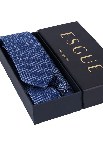 Esgue Cravată din șervețel, lucrată manual, cu model mic de 6 cm, de culoare albastru-alb