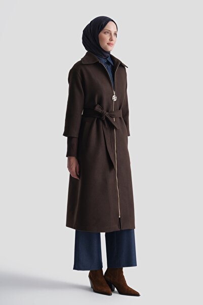 Armine Ribana Detailed Cashmere Coat Bitter Brown