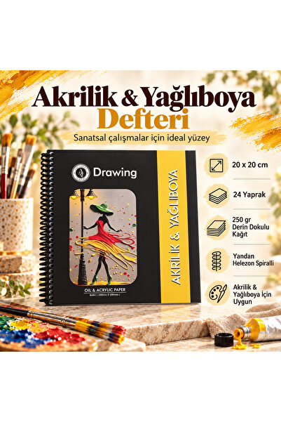 DreamArtgalery Acrylic & Oil Painting Drawing Notebook 20X20 cm 250 Gr Deep T...